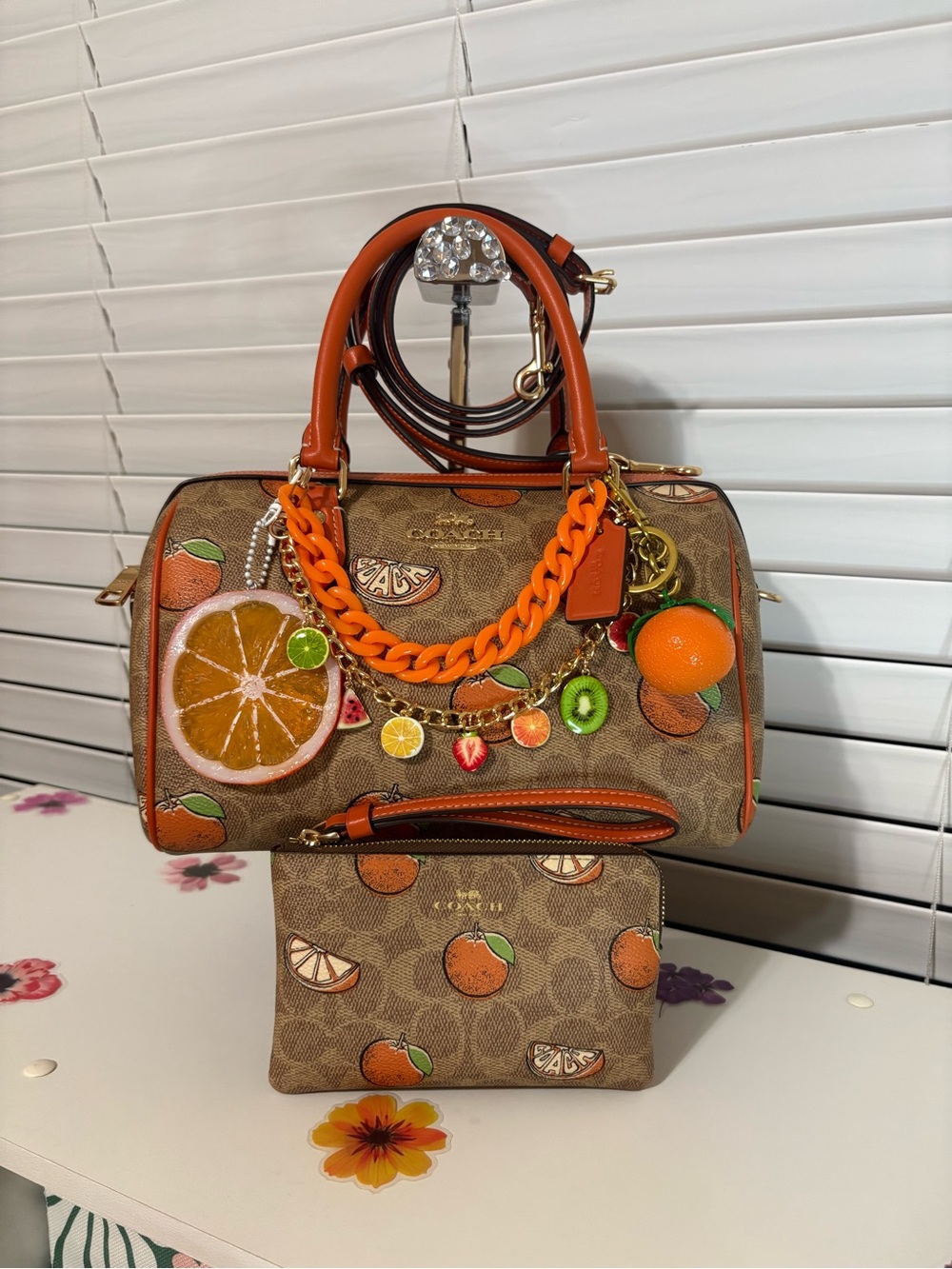🍊Coach Orange Fruit Print Rowan Satchel Set✨